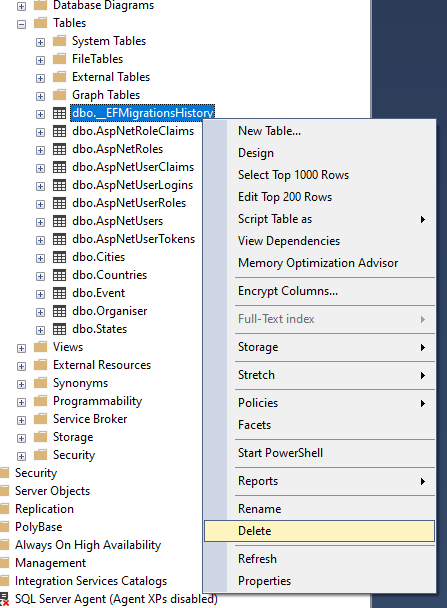 __EFMigrationHistory database table