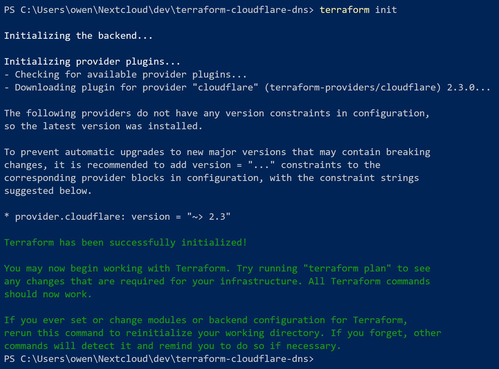 terraform init output